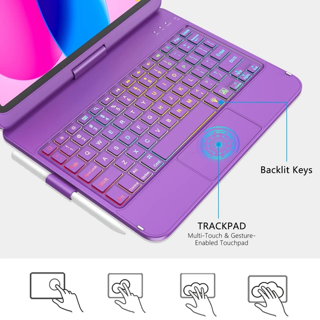 Alt view image 4 of 5 - CC Store for ipad A16 11th 10th Generation Case with Keyboard, 360 Swivel