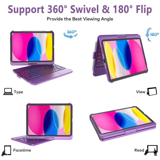 Alt view image 5 of 5 - CC Store for ipad A16 11th 10th Generation Case with Keyboard, 360 Swivel