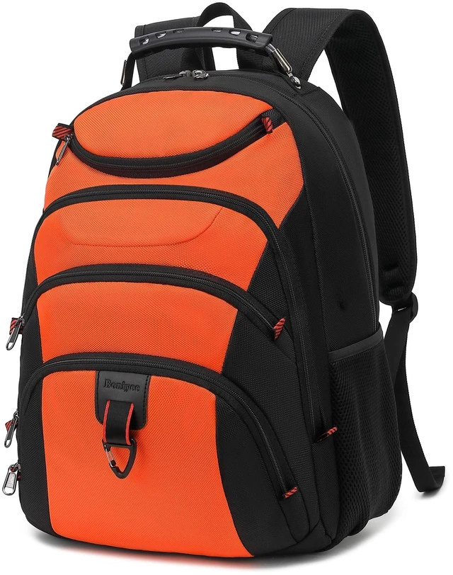 Main image of Boavan Laptop Backpack for men, 15.6 inch Laptop Bag with USB Port, Waterproof Travel Work Backpack Purse, Anti-Theft Teacher Nurse Doctor Casual Bookbags Office Business backpackOrange Black