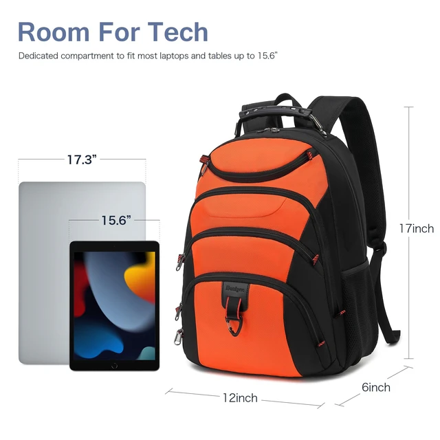 Alt view image 5 of 5 - Boavan Laptop Backpack for men, 15.6 inch Laptop Bag with USB Port, Waterproof Travel Work Backpack Purse, Anti-Theft Teacher Nurse Doctor Casual Bookbags Office Business backpackOrange Black