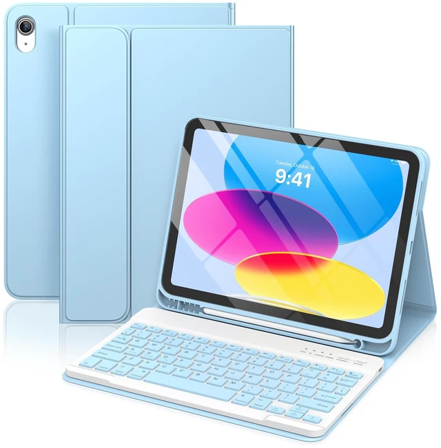 Main image of besky Keyboard Case for iPad 11th/10th Gen 11 Inch & 10.9 Inch, Light Blue