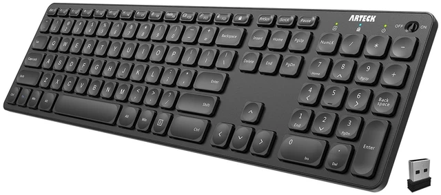 Main image of Arteck 2.4G Wireless Keyboard Ultra Slim Full Size Keyboard with Numeric Keypad and Media Hotkey for Computer/Desktop/PC/Laptop/Surface/Smart TV and Windows 10/8/ 7 Built-in Rechargeable Batter
