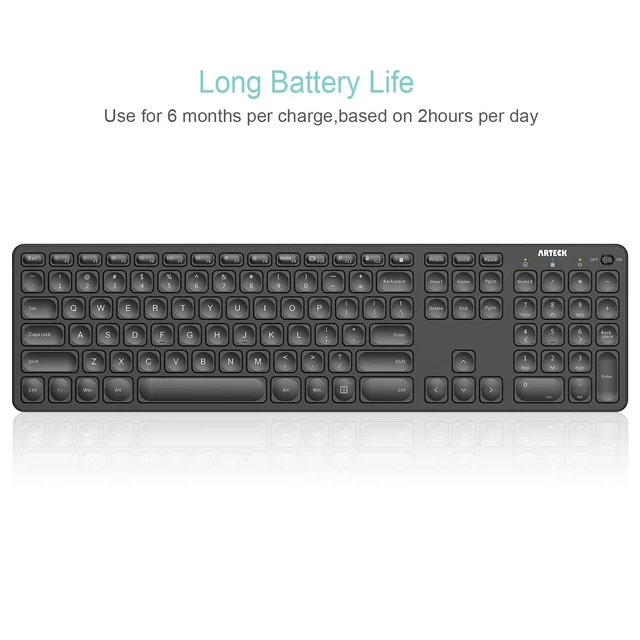Alt view image 4 of 5 - Arteck 2.4G Wireless Keyboard Ultra Slim Full Size Keyboard with Numeric Keypad and Media Hotkey for Computer/Desktop/PC/Laptop/Surface/Smart TV and Windows 10/8/ 7 Built-in Rechargeable Batter