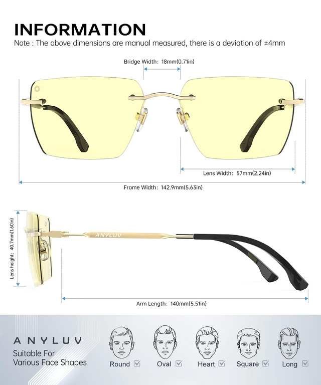 Alt view image 4 of 5 - ANYLUV Rimless Oversized Blue Light Glasses for Women/Men, Fashion Blue Light Blocking Glasses with Lightweight Metal Temples
