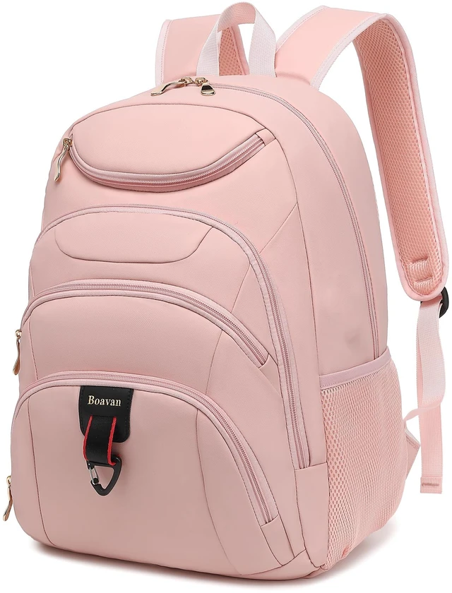 Main image of Boavan Laptop Backpack for women, 15.6 inch Laptop Bag with USB Port, Waterproof Travel Work Backpack Purse, Anti-Theft Teacher Nurse Doctor Casual Bookbags Office Business backpackPink