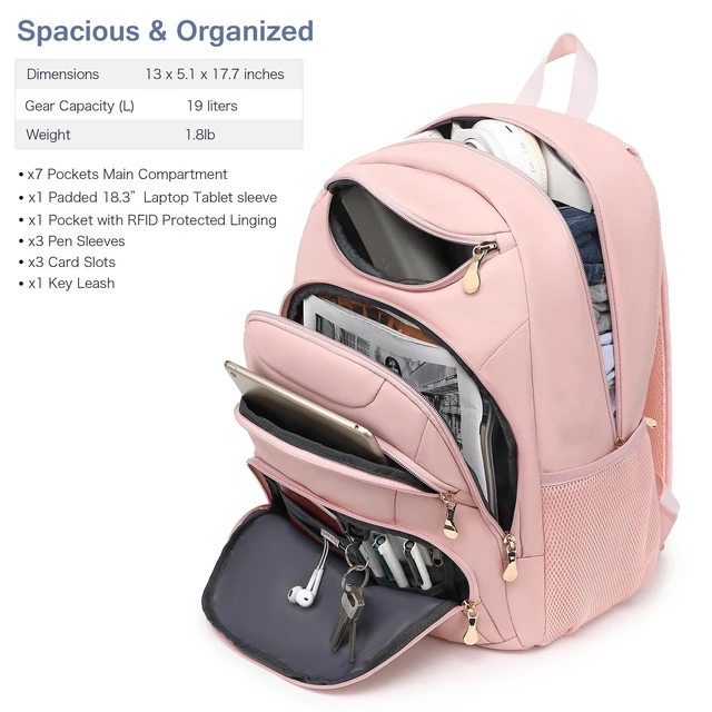 Alt view image 2 of 5 - Boavan Laptop Backpack for women, 15.6 inch Laptop Bag with USB Port, Waterproof Travel Work Backpack Purse, Anti-Theft Teacher Nurse Doctor Casual Bookbags Office Business backpackPink