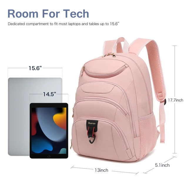 Alt view image 3 of 5 - Boavan Laptop Backpack for women, 15.6 inch Laptop Bag with USB Port, Waterproof Travel Work Backpack Purse, Anti-Theft Teacher Nurse Doctor Casual Bookbags Office Business backpackPink