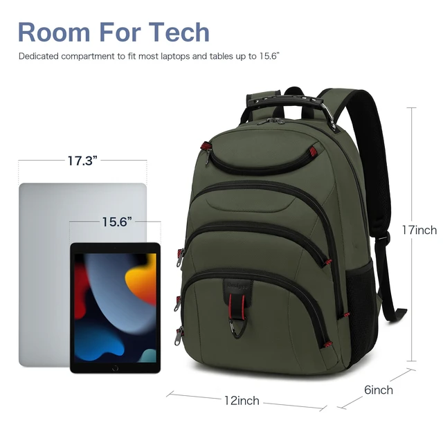 Alt view image 5 of 5 - Boavan Laptop Backpack for men, 15.6 inch Laptop Bag with USB Port, Waterproof Travel Work Backpack Purse, Anti-Theft Teacher Nurse Doctor Casual Bookbags Office Business backpack,Green