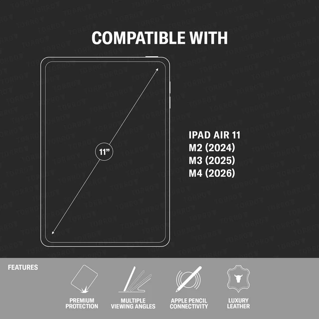 Alt view image 2 of 5 - TORRO Case Compatible with iPad Air 11" M4 (2026), M3 (2025) & M2 (2024) and iPad Air 5th / 4th Gen - Leather Folio Cover, Stand, Apple Pencil Charging, Auto Wake/Sleep (Black)