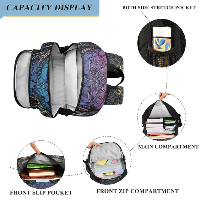 Alt view image 4 of 5 - ALAZA Owl Rainbow Dream Catcher Laptop Backpack Purse for Women Men Travel Bag Casual Daypack with Compartment & Multiple Pockets