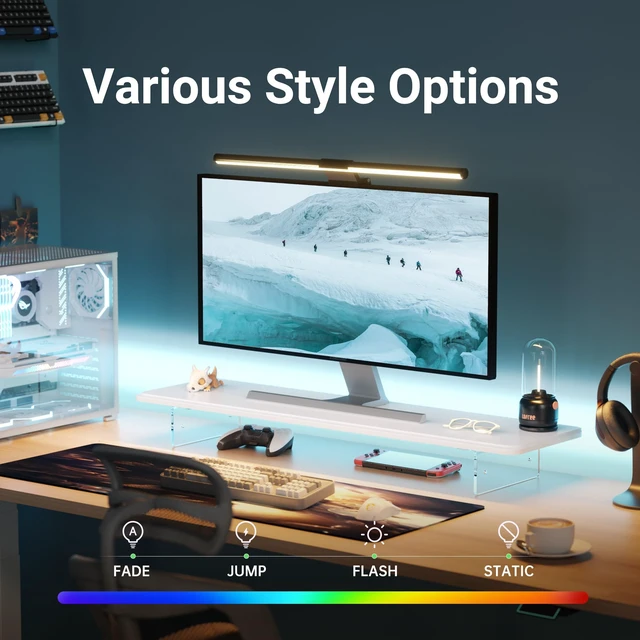 Alt view image 3 of 5 - AFOOYO Monitor Stand Riser,31.5-Inch LED Light Wood Computer Monitor Stand with Adjustable Acrylic Legs,Desk Accessories Desktop Organizer Stand for, Computer,Laptop,Printer,PC TV Screen Riser,White