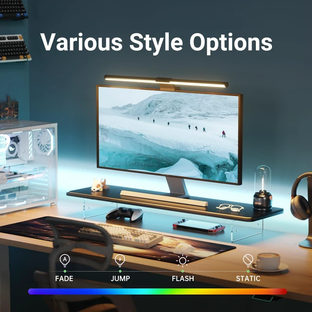 Alt view image 3 of 5 - AFOOYO Monitor Stand Riser,31.5-Inch LED Light Wood Computer Monitor Stand with Adjustable Acrylic Legs,Desk Accessories Desktop Organizer Stand for, Computer,Laptop,Printer,PC TV Screen Riser,Black