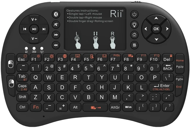 Main image of Rii 2.4GHz Mini Wireless Keyboard with TouchpadQWERTY Keyboard, Backlit Portable with Remote Control for Laptop/PC/Tablets/Windows/Mac/TV/Xbox/PS3/Raspberry Pi .(Black)