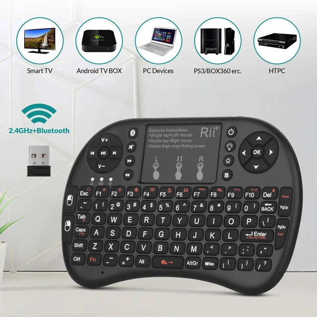 Alt view image 3 of 5 - Rii 2.4GHz Mini Wireless Keyboard with TouchpadQWERTY Keyboard, Backlit Portable with Remote Control for Laptop/PC/Tablets/Windows/Mac/TV/Xbox/PS3/Raspberry Pi .(Black)