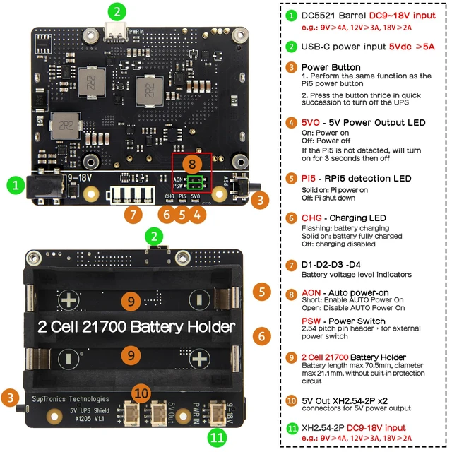 Alt view image 2 of 5 - Geekworm X1205 5V UPS HAT Expansion Board for Raspberry Pi 5