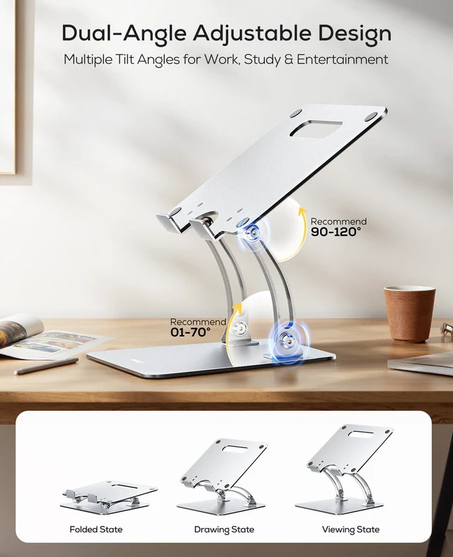 Alt view image 3 of 5 - Nulaxy Ergonomic Adjustable Laptop Stand for Desk, Dual Foldable Computer Riser with Advanced Heat-Vent, Heavy-Duty Portable Notebook Holder for Posture Correction, Compatible with Mac 10-16" Laptops