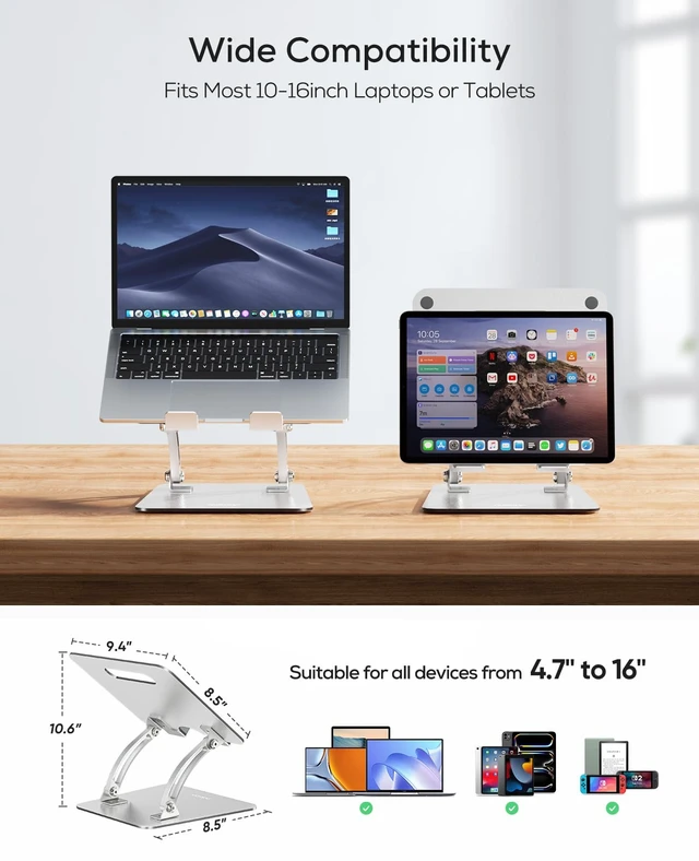 Alt view image 4 of 5 - Nulaxy Ergonomic Adjustable Laptop Stand for Desk, Dual Foldable Computer Riser with Advanced Heat-Vent, Heavy-Duty Portable Notebook Holder for Posture Correction, Compatible with Mac 10-16" Laptops