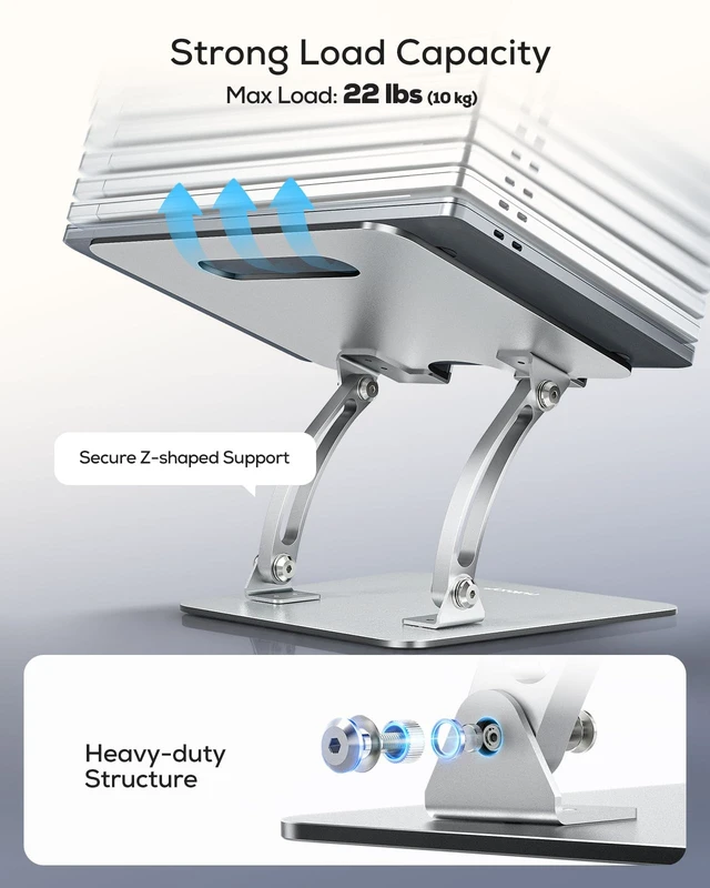 Alt view image 5 of 5 - Nulaxy Ergonomic Adjustable Laptop Stand for Desk, Dual Foldable Computer Riser with Advanced Heat-Vent, Heavy-Duty Portable Notebook Holder for Posture Correction, Compatible with Mac 10-16" Laptops