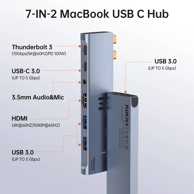 Alt view image 2 of 5 - USB C Adapter HDMI Hub for MacBook Air/Pro 2026-2018 Mac Multiport Dongle