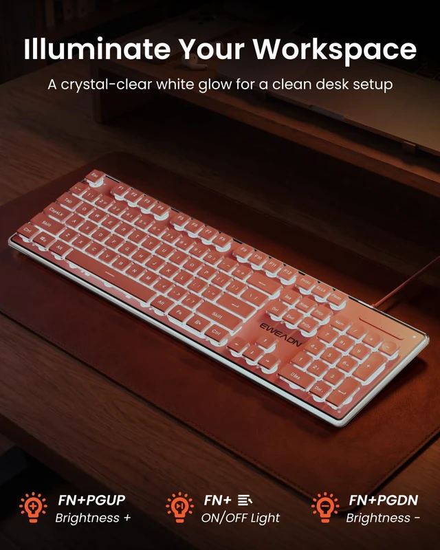 Alt view image 4 of 5 - Wired Keyboard with White Backlight Pudding Keycaps, Full Size, Pink