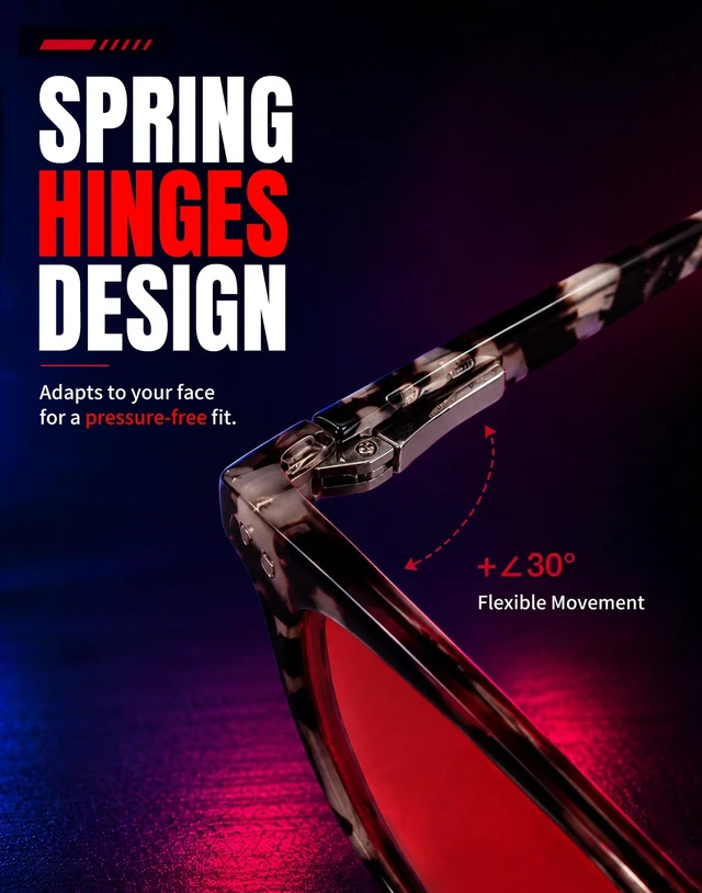 Alt view image 4 of 5 - TIJN Blue Light Blocking Glasses, Square Frame, Red Lens, Spring Hinges
