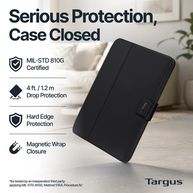 Alt view image 2 of 5 - Targus Safe Fit Universal Rotating Tablet Case for 6.8-9" Tablets, Military-Grade Drop Protection, 360-Degree Rotating Stand, iPad, Samsung Galaxy Tab & Android Tablets, Black (THZ784GL)
