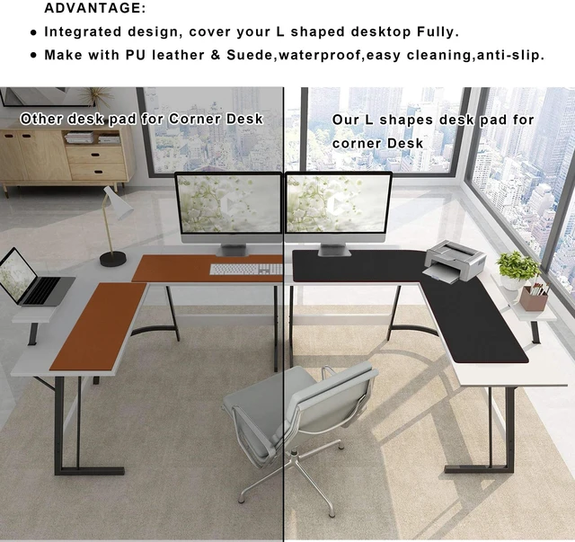 Alt view image 3 of 5 - ZORESYN PU Leather L Shaped Desk Mat (39.4" + 39.4") x 13", Black