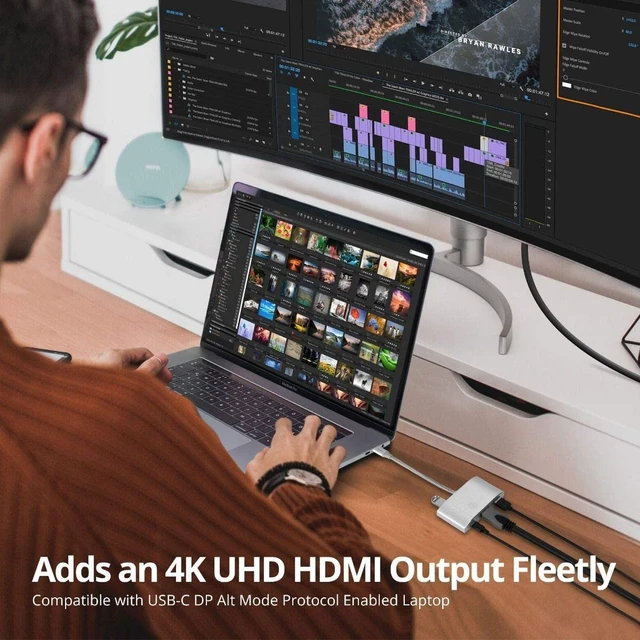 Alt view image 4 of 5 - SIIG USB-C Hub with 4K 30hz HDMI, 85W Laptop Charging, and 3X USB 3.1 Gen 1 Type A Ports - 5-in-1 Video Adapter Docking Station - for MacBook Pro, Surface Pro 6/7 and USB-C Laptops (JU-H30612-S2)