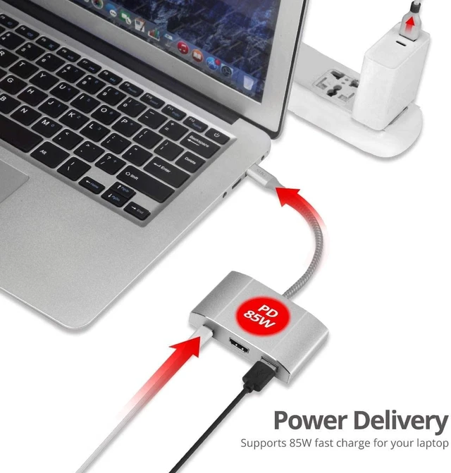 Alt view image 5 of 5 - SIIG USB-C Hub with 4K 30hz HDMI, 85W Laptop Charging, and 3X USB 3.1 Gen 1 Type A Ports - 5-in-1 Video Adapter Docking Station - for MacBook Pro, Surface Pro 6/7 and USB-C Laptops (JU-H30612-S2)