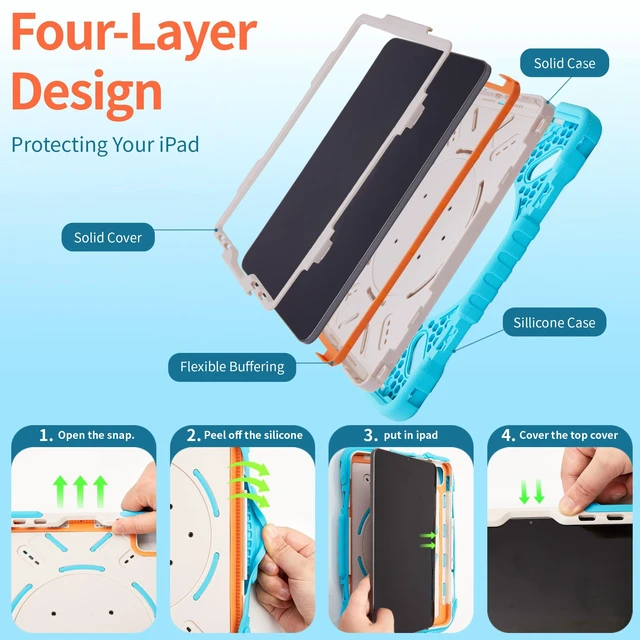 Alt view image 4 of 5 - Pepkoo Kids Case for iPad Air5/4th & iPad Pro11 1-4th,Heavy Duty Shockproof