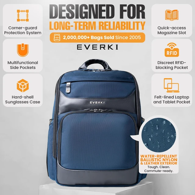 Alt view image 5 of 5 - EVERKI Onyx Business Travel Backpack with Laptop Compartment, Navy - 25 L