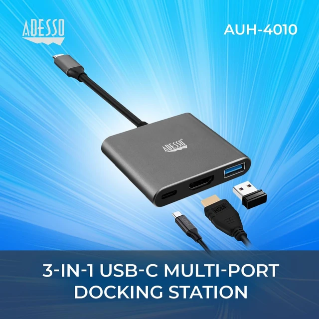 Alt view image 2 of 5 - Adesso USB C Docking Station Multiport Adapter Dongle Type C Hub HDMI Support 4K@30Hz, 100W Max PD Charging, USB for MacBook Windows Laptop (TAA Compliant)