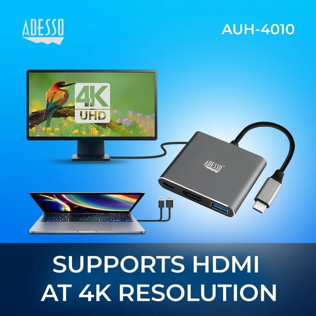 Alt view image 4 of 5 - Adesso USB C Docking Station Multiport Adapter Dongle Type C Hub HDMI Support 4K@30Hz, 100W Max PD Charging, USB for MacBook Windows Laptop (TAA Compliant)