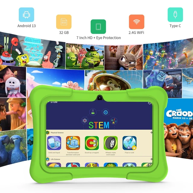 Alt view image 2 of 5 - PRITOM 7 inch Kids Tablet, 32GB, WiFi, Kids Apps, Parental Control, Green