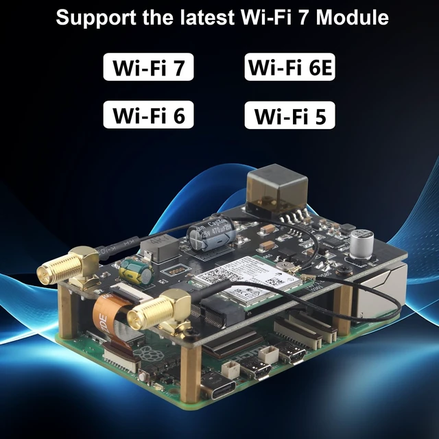 Alt view image 4 of 5 - ZDE ZP585 PoE+ HAT PCIe to M.2 E Key WiFi7 6 6E 5 HAT Adapter with ZC501 Aluminum Alloy Case ZP536 Active Cooler for Raspberry Pi 5 Support Google TPU WiFi 7 BE200 WIFI6E AX210 MT7922 WIFI6 AX200