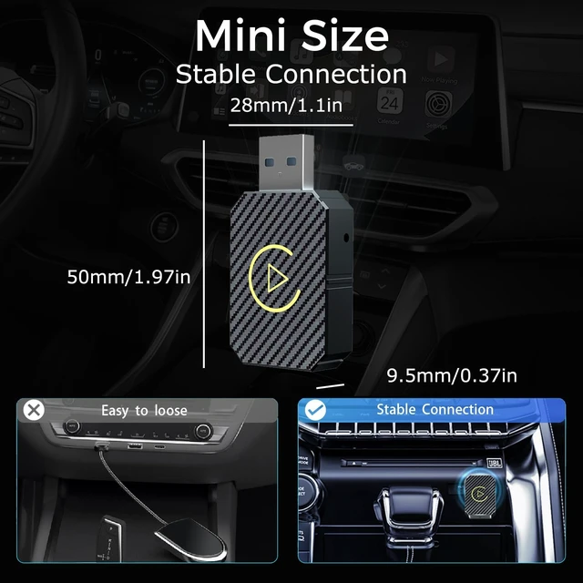 Alt view image 3 of 5 - Wireless CarPlay Adapter 2026 Upgraded,CarPlay & Android Auto 2-in-1, Mini USB Design for Cars with Wired CarPlay,Fast Auto-Connect,Plug & Play,for iOS 10+, Android 11+ Version (Stripe)