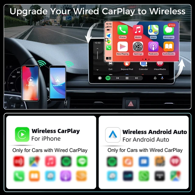 Alt view image 4 of 5 - Wireless CarPlay Adapter 2026 Upgraded,CarPlay & Android Auto 2-in-1, Mini USB Design for Cars with Wired CarPlay,Fast Auto-Connect,Plug & Play,for iOS 10+, Android 11+ Version (Stripe)