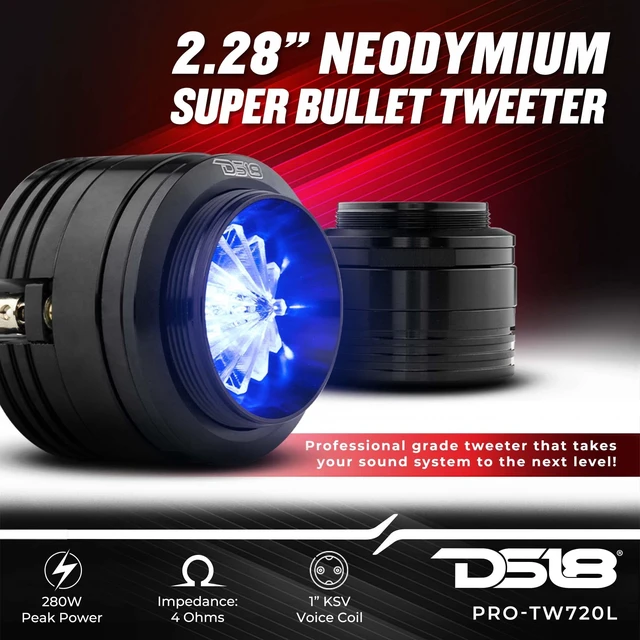 Alt view image 2 of 5 - DS18 PRO-TW720L 2.28" Shallow High Compression Neodymium Super Bullet Tweeter 280 Watts 1" Aluminum Voice Coil 4-Ohm with RGB LED Lights
