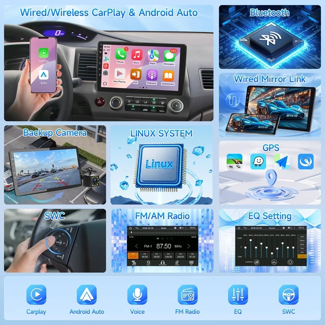 Alt view image 4 of 5 - Leadfan 10.1 Inch Double Din Linux Radio for Honda Civic 2006 to 2011