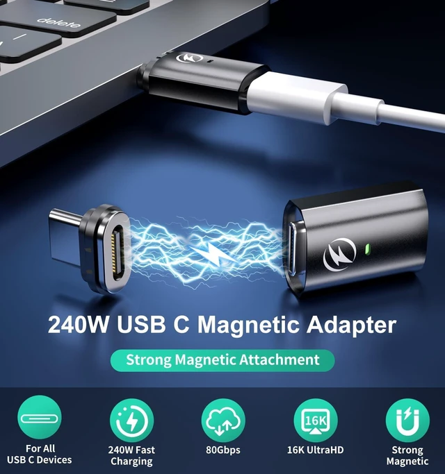 Alt view image 2 of 4 - 240W USB-C Magnetic Adapter 240W, 80Gbps Data Transfer, 16K Video Output