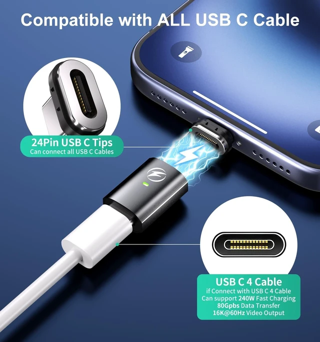 Alt view image 3 of 4 - 240W USB-C Magnetic Adapter 240W, 80Gbps Data Transfer, 16K Video Output
