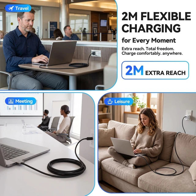 Alt view image 3 of 5 - aceyoon 6.6FT/2M USB C to Magnetic 3 Charging Cable, 140W Magnetic Charger