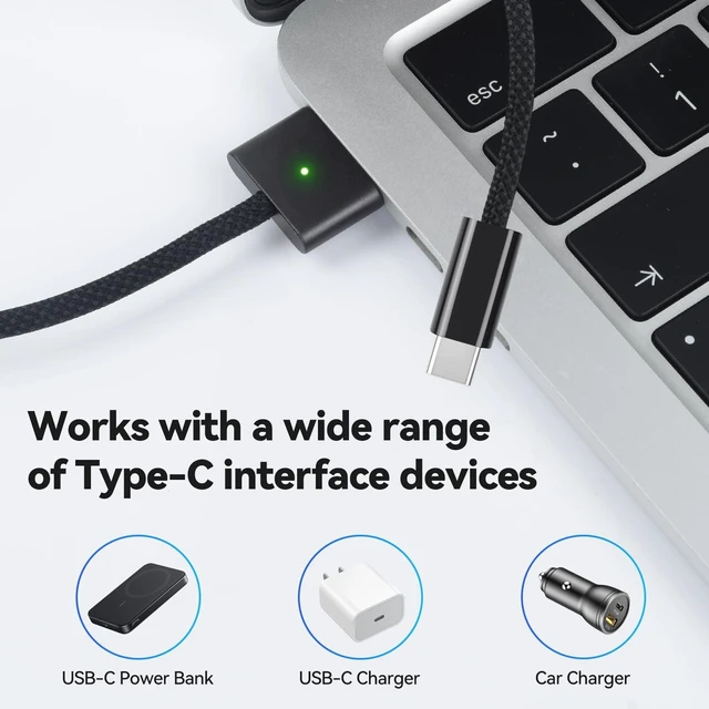 Alt view image 4 of 5 - aceyoon 6.6FT/2M USB C to Magnetic 3 Charging Cable, 140W Magnetic Charger