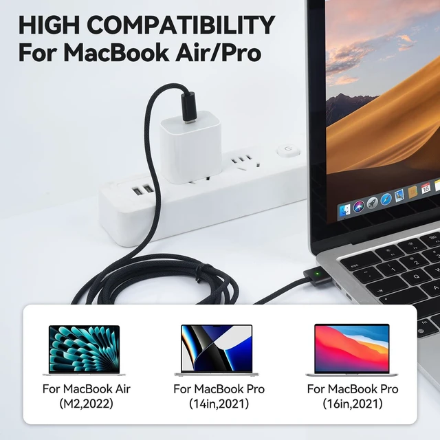 Alt view image 5 of 5 - aceyoon 6.6FT/2M USB C to Magnetic 3 Charging Cable, 140W Magnetic Charger