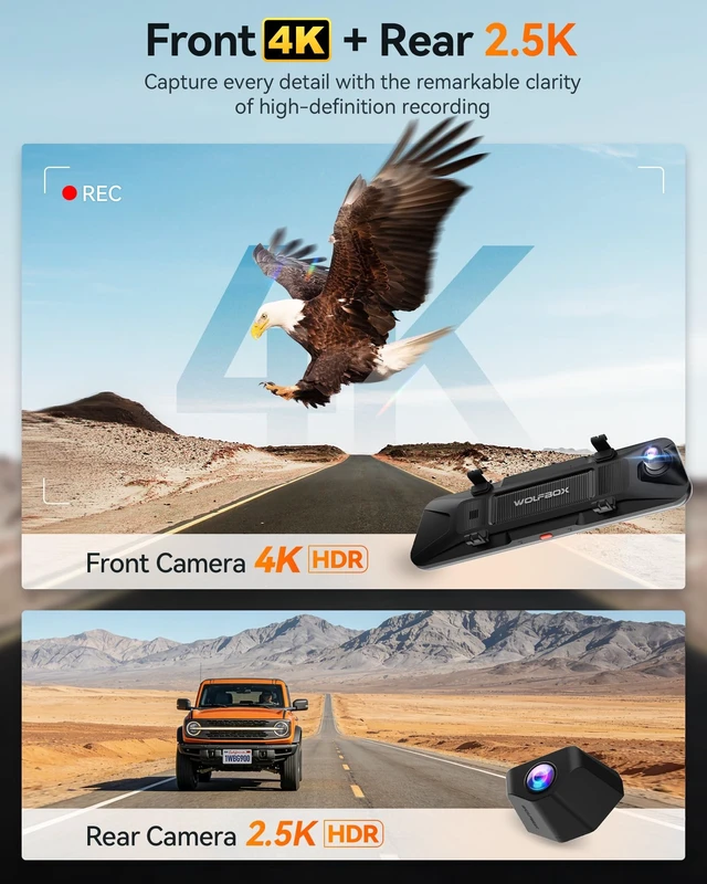 Alt view image 2 of 5 - WOLFBOX G900 PRO-N Mirror Dash Cam with STARVIS 2 IMX678,Front 4K Rear 2.5K
