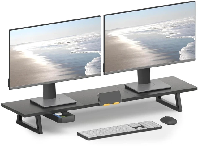 Main image of TEAMIX 39.4 inch Dual Monitor Stand Riser with Drawer & Phone Holder, Black