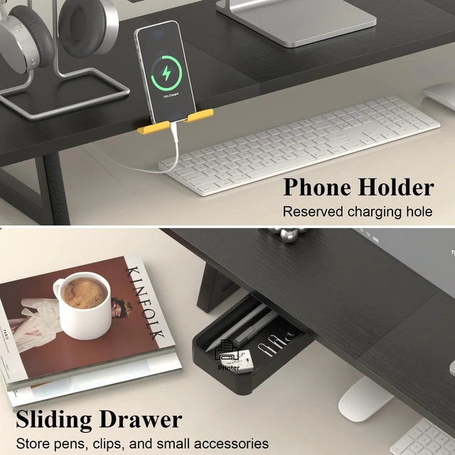 Alt view image 4 of 5 - TEAMIX 39.4 inch Dual Monitor Stand Riser with Drawer & Phone Holder, Black