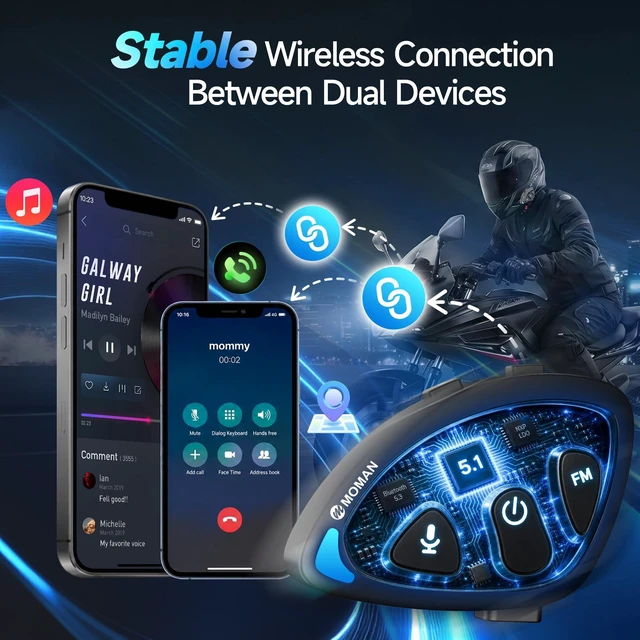 Alt view image 4 of 5 - Moman Motorcycle Helmet Headsets, HandsFree Helmet Speakers (RSS)