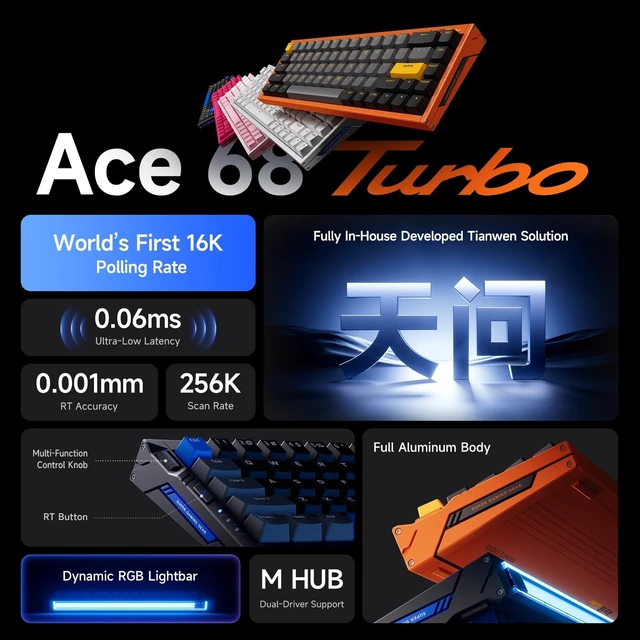 Alt view image 2 of 5 - MCHOSE Ace 68 Turbo Hall Effect Gaming Keyboard, 65% CNC Aluminum, Rapid Trigger, 16K/8K Polling, Adjustable Actuation, RGB USB-C Pink
