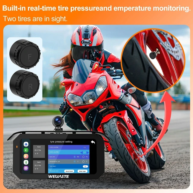 Alt view image 5 of 5 - WEUASTE 6.25' Motorcycle Carplay with Three Dash Cam (Inclues 128G SD),TMPS,GPS Navigation with Wireless Android Auto,Waterproof Touchscreen,Support Siri,Google Assistant,Anti-Glare,Bluetooth